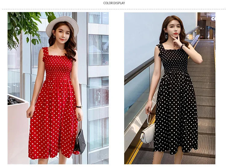 Polka Dot Square Neck Chiffon Maxi Dress — Sleeveless Elegant Long Dress