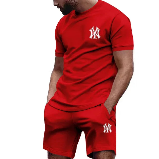 Men's Short Sleeve T-Shirt & Pants Running Fitness Sportswear Set – Summer 2-Piece