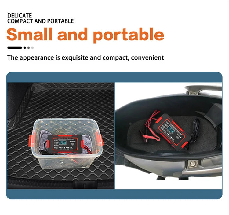 12V 6A Smart Car Battery Charger — LCD Touch Screen Pulse Repair for AGM, GEL & Lead Acid Batteries