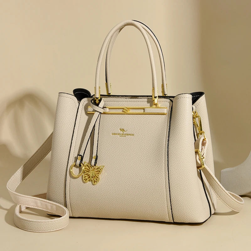 Luxury Genuine Leather 3-Layer Tote Bag – Large Capacity Crossbody Shoulder Bag for Women