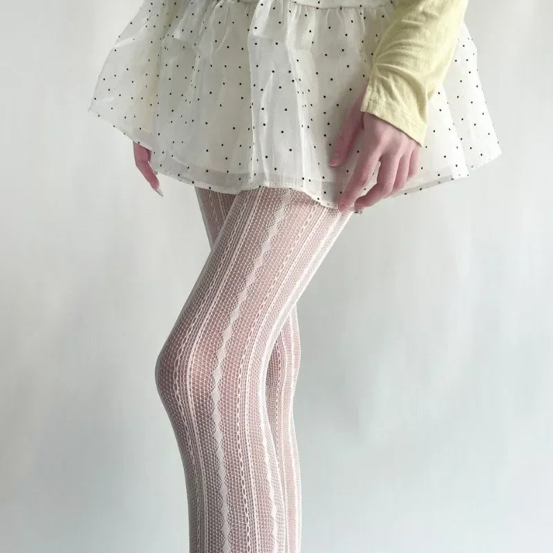 Gothic Fishnet Pantyhose – Ripped Lace Silk Stockings Y2K Punk Hollowed-Out Retro Tights