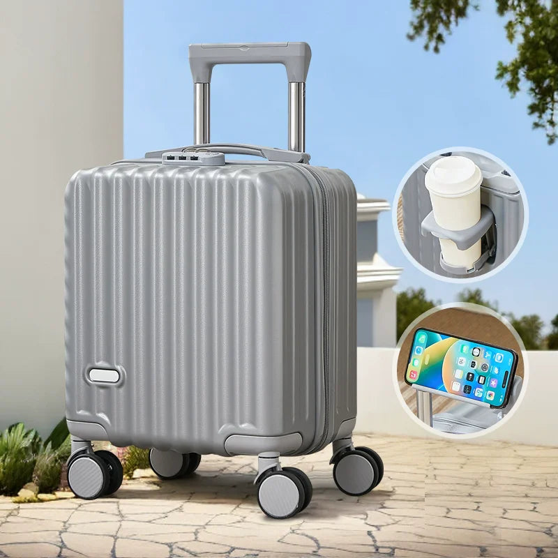 14" Lightweight Carry-On Boarding Suitcase with Cup Holder — Compact Travel Luggage