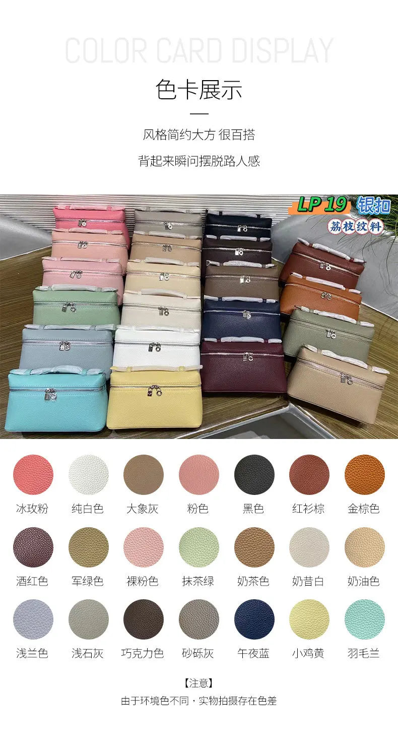 Genuine Leather Lychee Pattern Crossbody Bag – Shoulder Lunch Box Makeup Handbag for Women