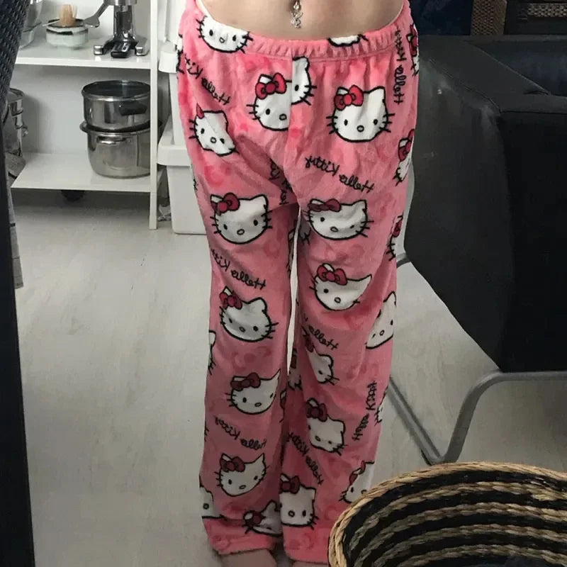 Y2K Hello Kitty Anime Pajama Pants | Cartoon Couple Casual Homewear Trousers