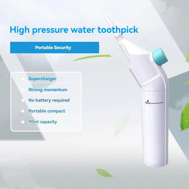 Cleaner Teeth. Healthier Gums. — Portable Manual High Pressure Oral Irrigator | Water Dental Flosser, Toothpick Jet, No Batteries, Pink, Blue & Black