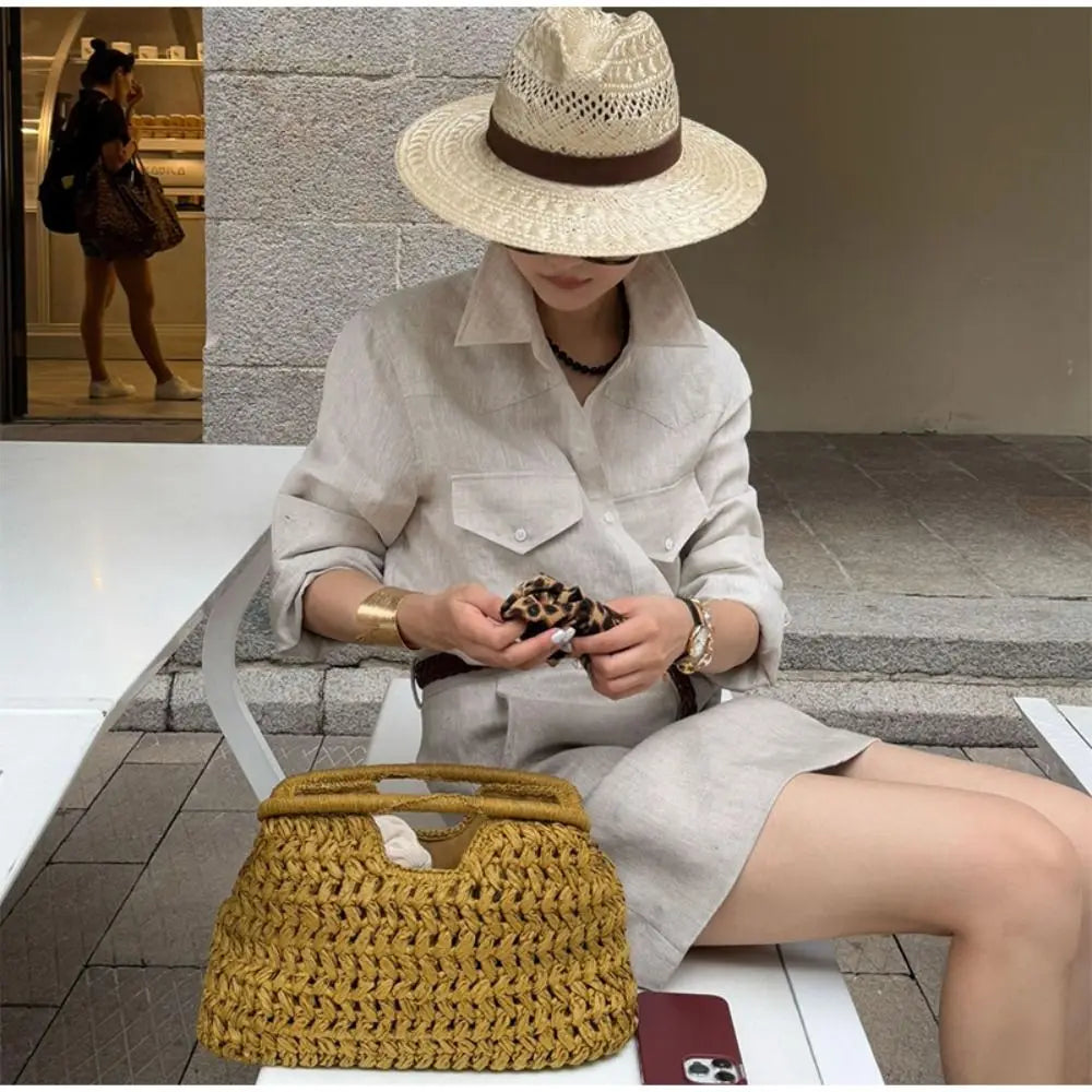 Elegant Woven Straw Clutch Bag – Large Capacity Beach Wallet Travel Handbag for Women