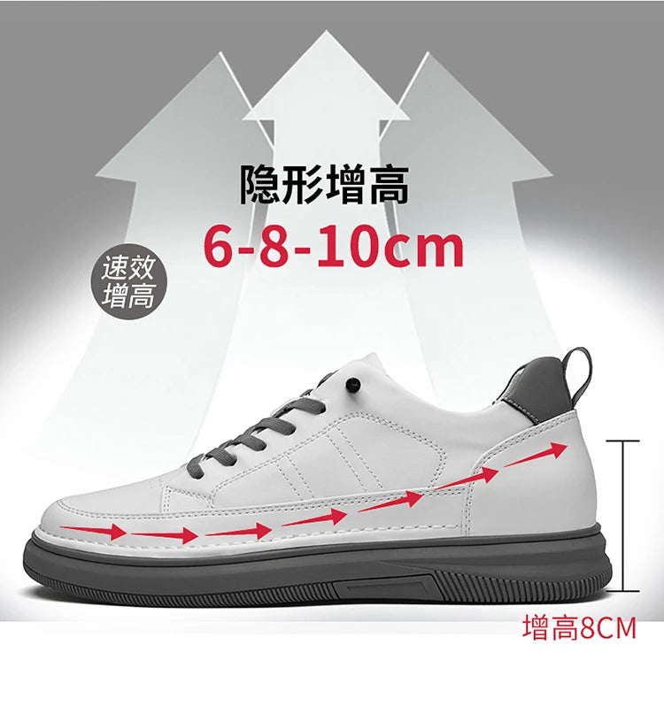 Men's Genuine Leather Height-Boosting Sneakers — +6cm
