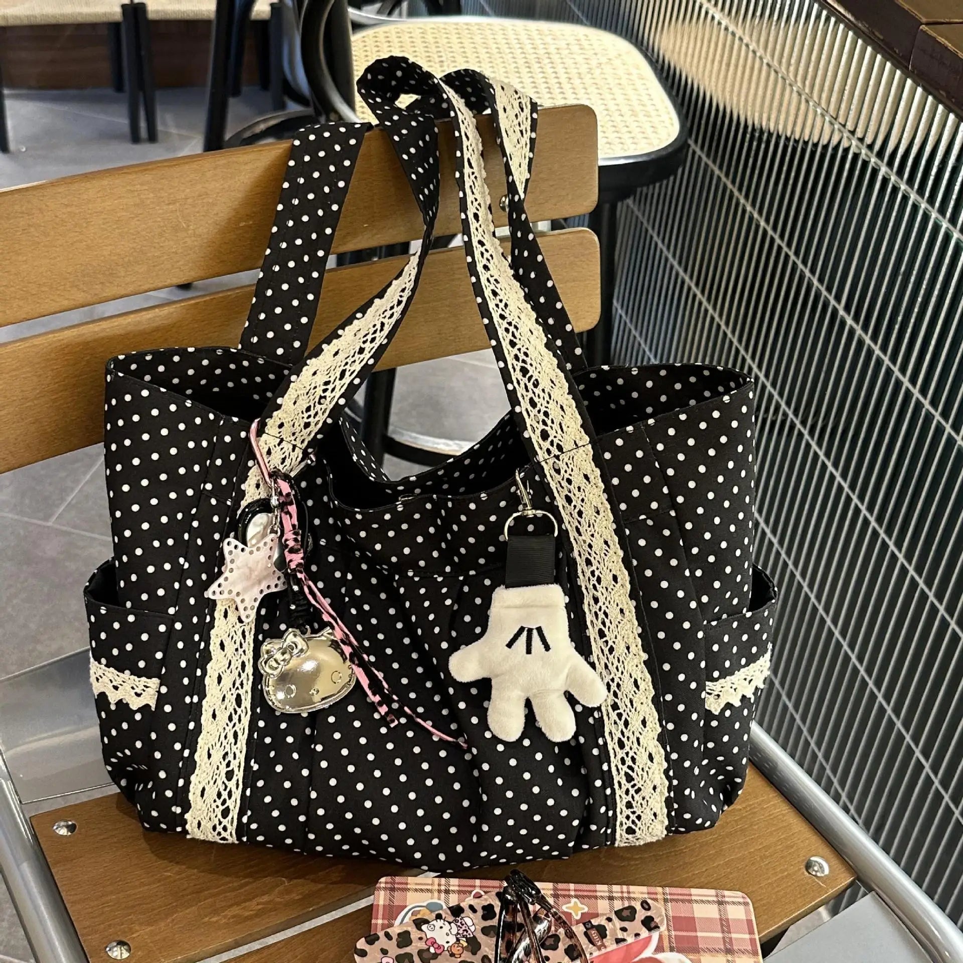 Korean Vintage Canvas Shoulder Bag – Cute Lace Large Capacity Tote & Underarm Handbag for Women