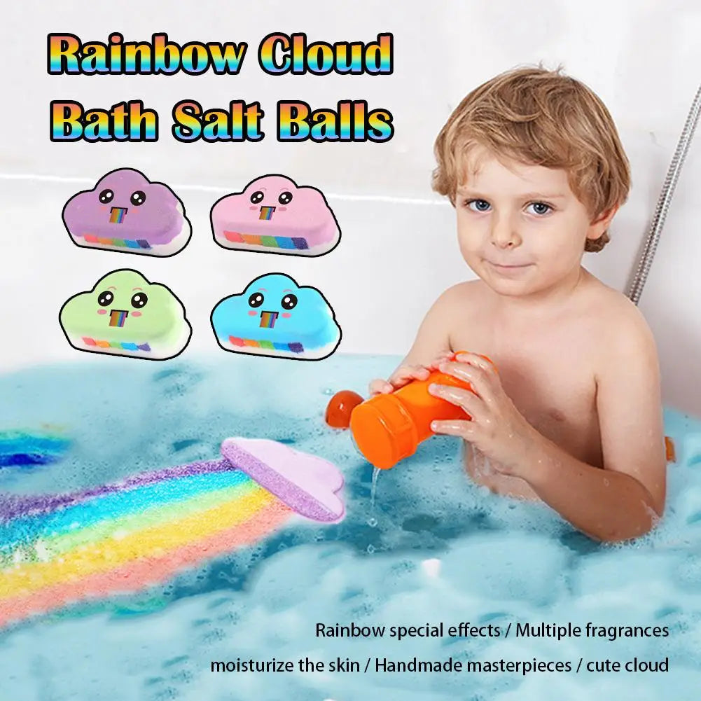 Rainbow Cloud Bath Bombs for Kids – Handmade Fizzy Spa Balls with Rainbow Colors & 4 Scents, Gift Set