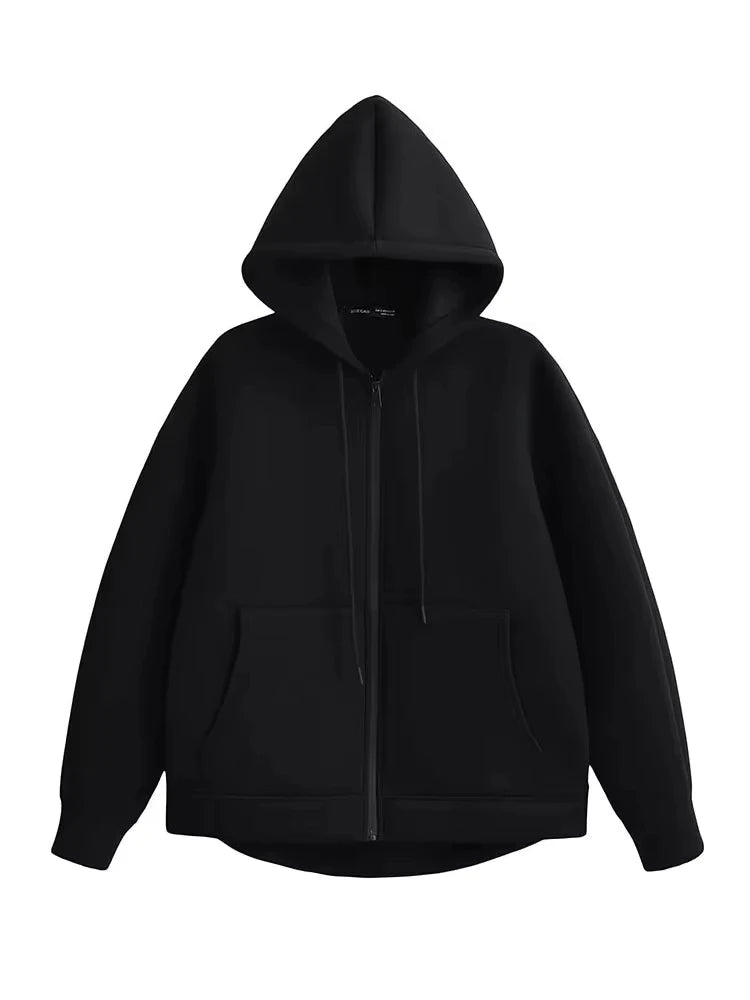 Women's Oversized Zip-Up Hoodie Coat – High Street Double Pocket Outerwear