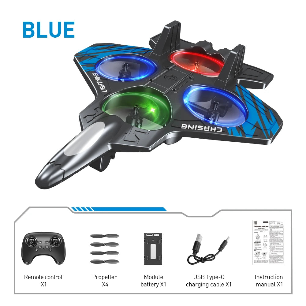 E72 Foam Stunt Drone Fighter – 2.4G Fixed Height Hover RC Aircraft with LED Lights & 360° Flip