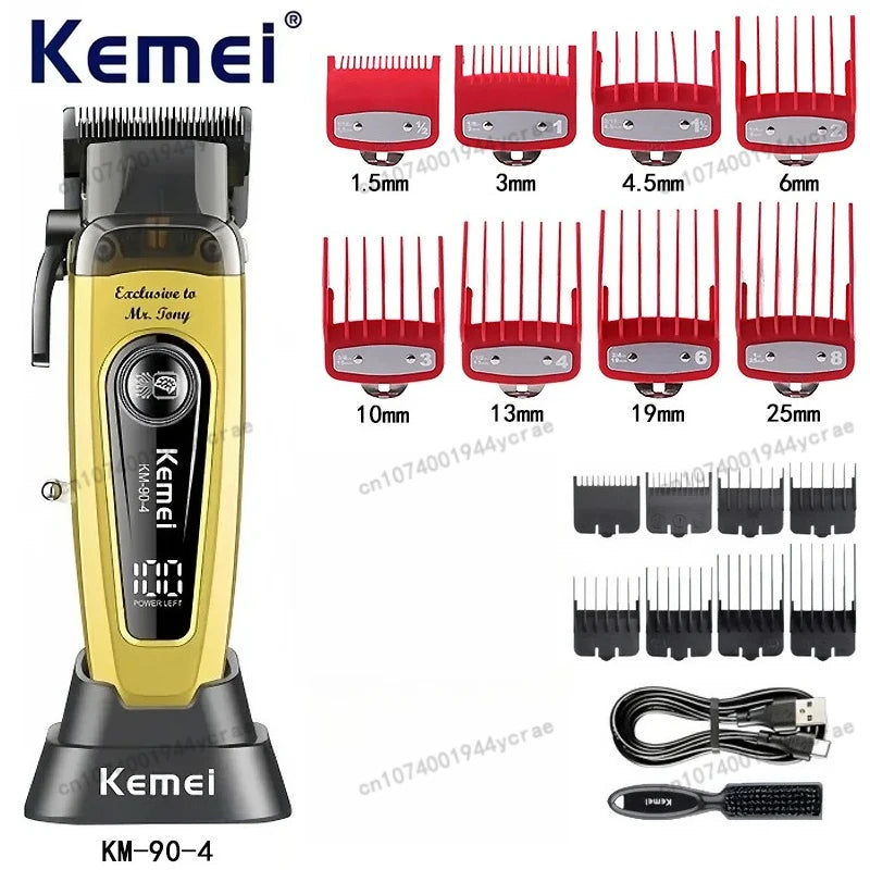 Kemei KM-90 Professional Hair Clipper Set – DLC Blade, Brushless Motor, 11,500 RPM, Cordless Barber Kit