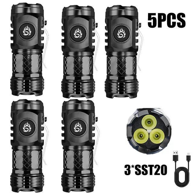 High Power LED Flashlight – Built-In Rechargeable Battery, Pen Clip Torch for Camping & Emergency Use