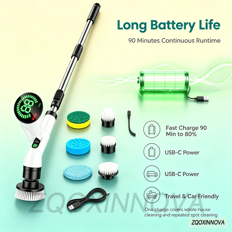 Cordless Multipurpose Spin Scrubber – Electric Cleaning Brush for Kitchen, Bathroom, Toilet & Broom