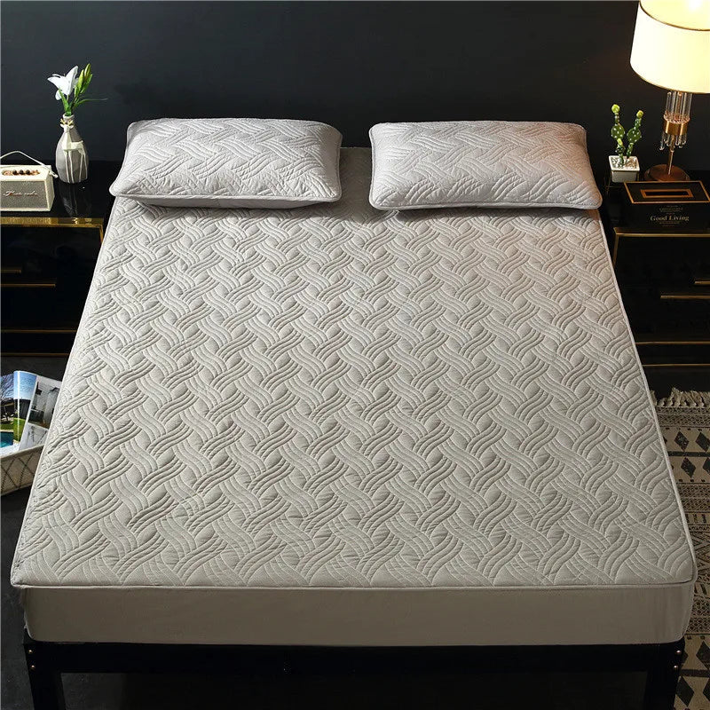 5-Sided Embossed Cotton Quilted Mattress Protector – Washable Anti-Mite Topper, Multiple Sizes