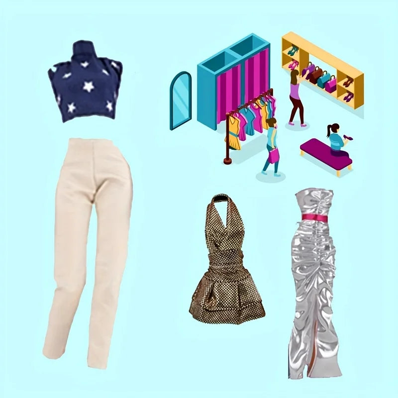 30-Piece Doll Clothes & Accessories Set — Fashion Dresses, Tops, Shoes & More