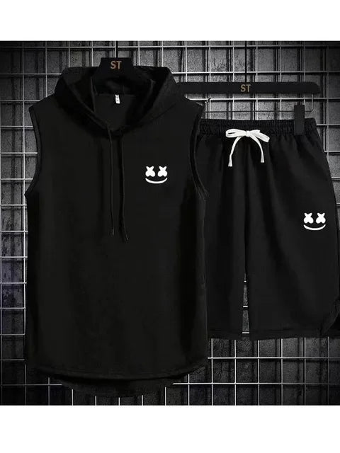 Men's Short Sleeve T-Shirt & Elastic Waist Shorts Casual Sport Set