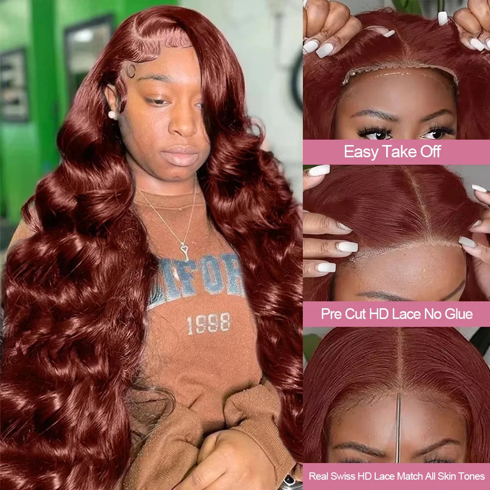 Reddish Brown Body Wave Glueless Wig | 250% Density 7x5 13x4 13x6 HD Lace Pre-Cut Wear & Go Human Hair