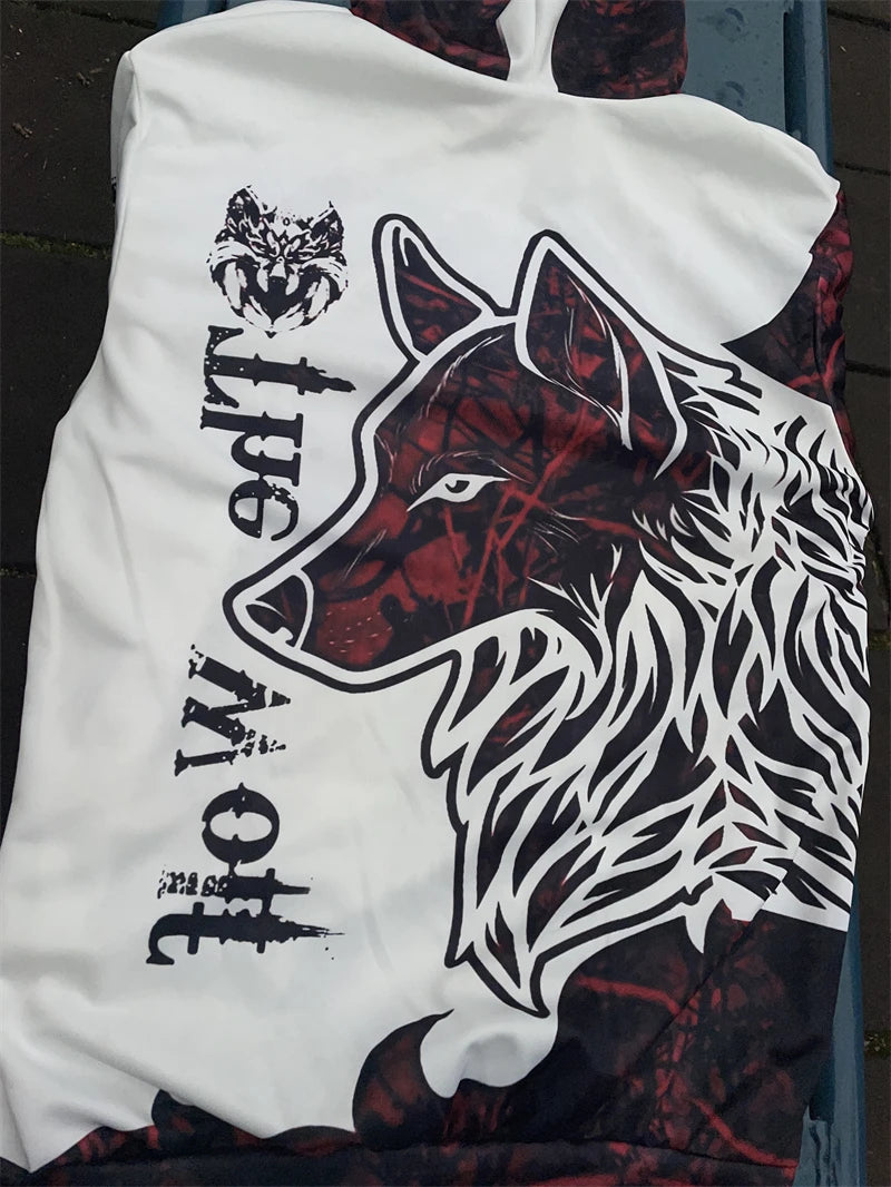 Men's 3D Lion Print Zip-Up Hoodie & Elastic Waist Pants Tracksuit Set