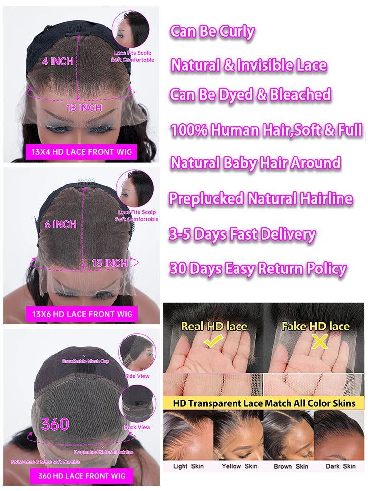 30–36 Inch Deep Wave Lace Front Wig | 13x4 13x6 360 HD Lace Water Wave Curly Human Hair for Women