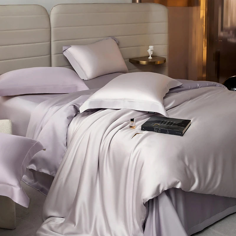600TC Lyocell Bedding Set – Silky Soft Duvet Cover with Bed Sheet & Pillowcases, 13 Colors & 6 Sizes