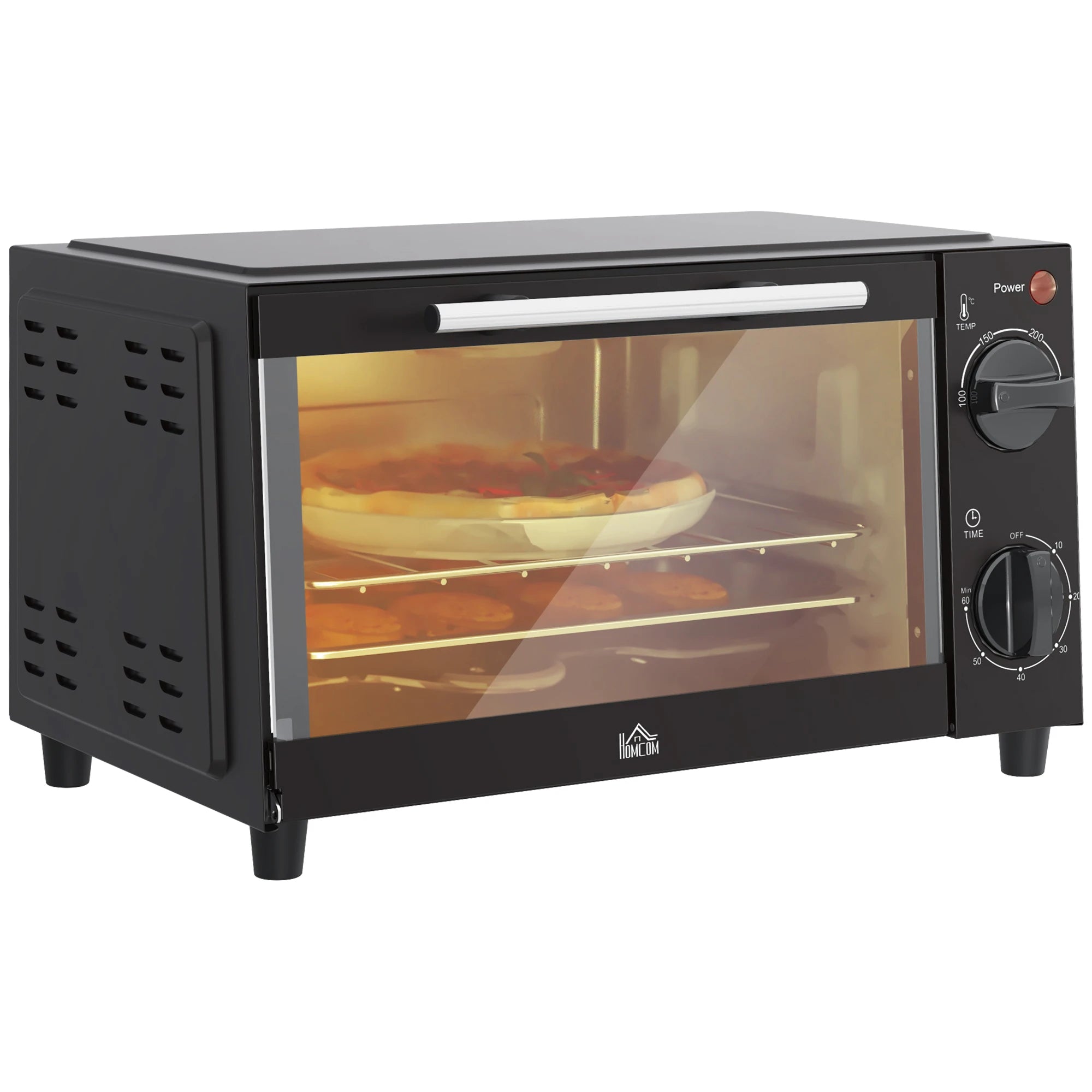 HOMCOM 9L Mini Electric Oven – 50W, Adjustable Temperature & Timer, Black