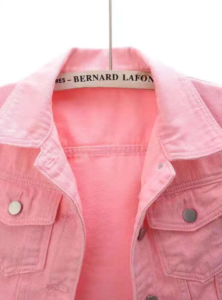 Women's Denim Jacket – Short Casual Jean Coat in Pink, White, Light Blue & Lavender