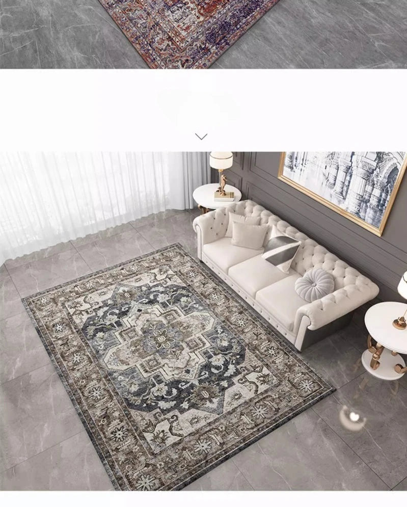 American Retro Style Large Area Rug – Anti-Slip Washable Carpet for Living Room & Bedroom