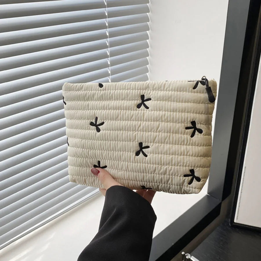 Cute Embroidery Bow Makeup Bag – Large Capacity Zipper Cosmetic & Wash Storage Bag