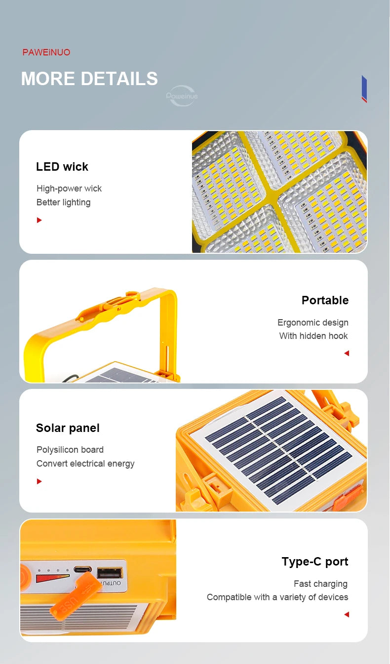 2000W Solar Rechargeable Outdoor LED Camping Lantern