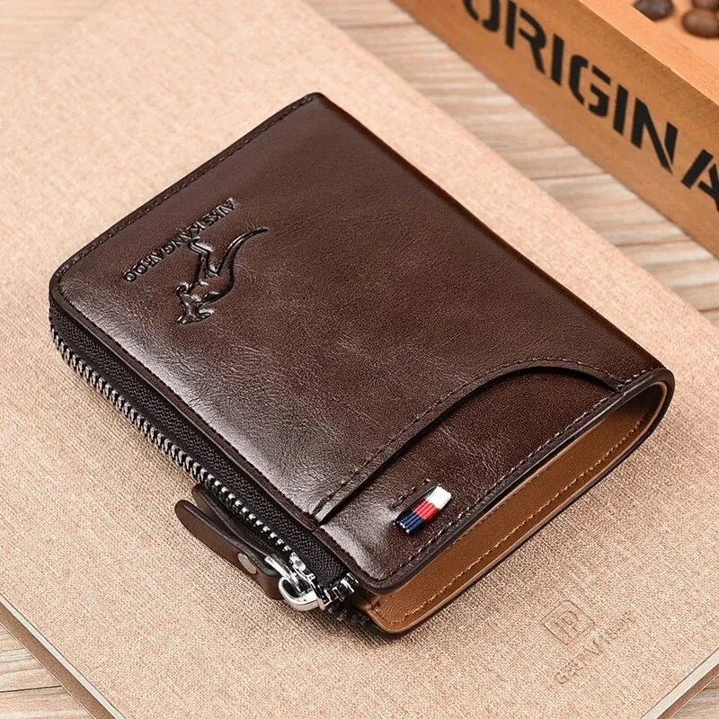 Men's RFID Leather Business Wallet – Zipper Card Holder Purse with RFID Protection