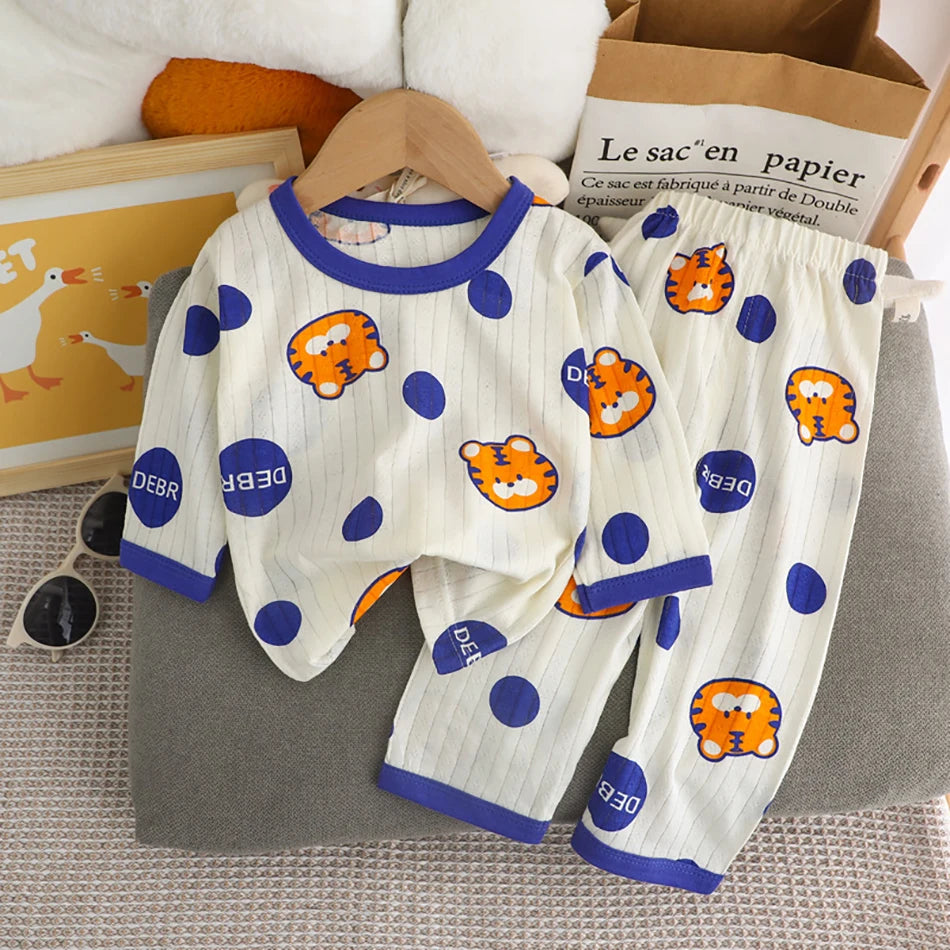 Kids' Cartoon Bear Long Sleeve Pajamas Set | Soft Breathable Sleepwear Boys & Girls