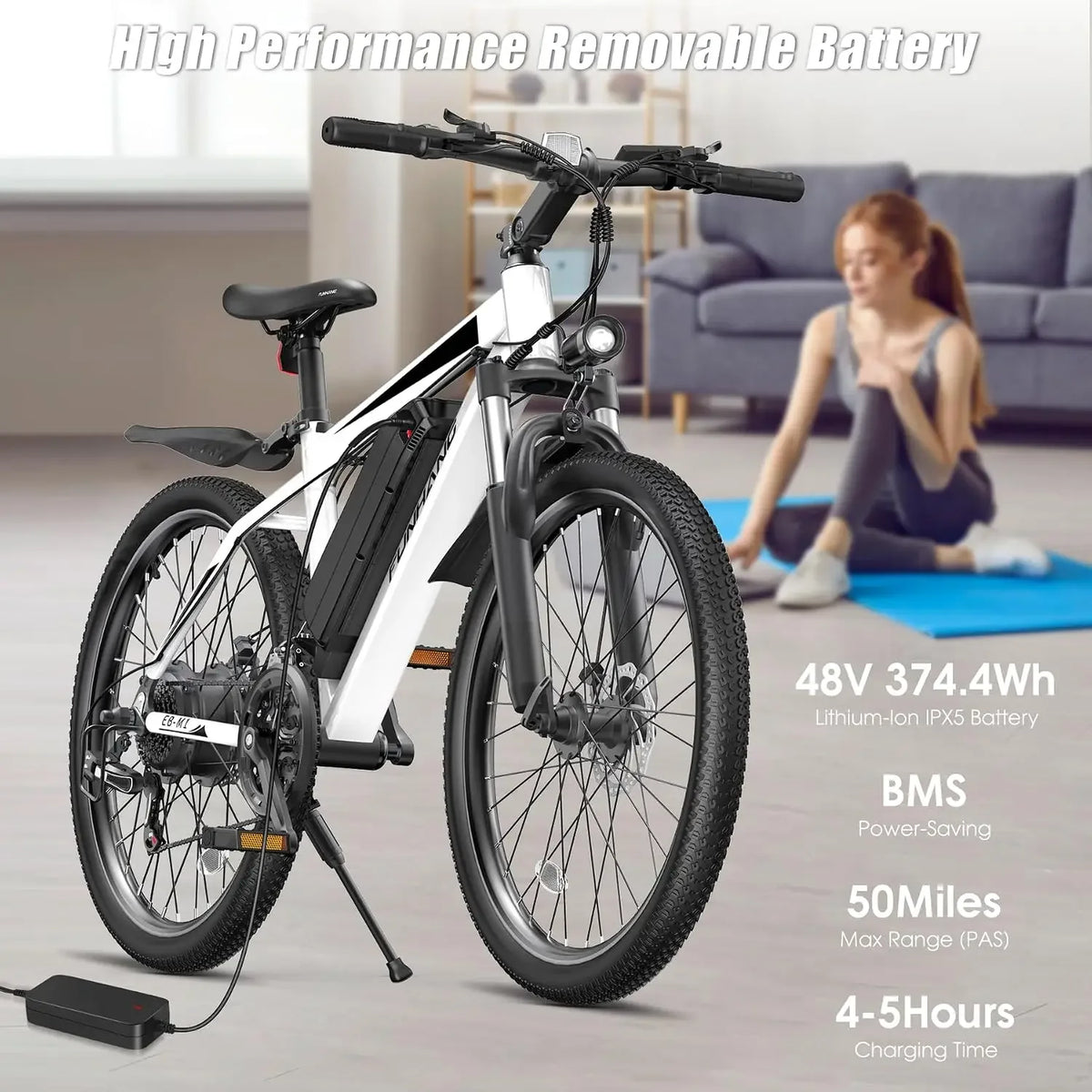 Electric Mountain Bike for Adults – 48V 1000W Peak, 50-Mile Range, 26" Suspension, UL Certified
