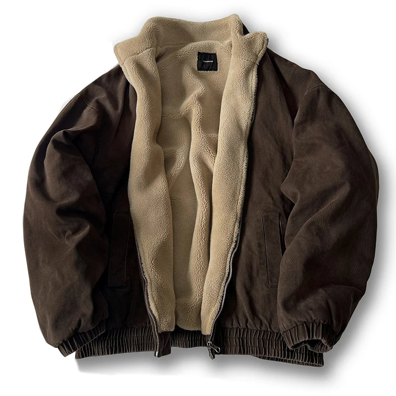 Men's Vintage Polar Fleece Jacket — Korean Streetwear Loose Warm Coat