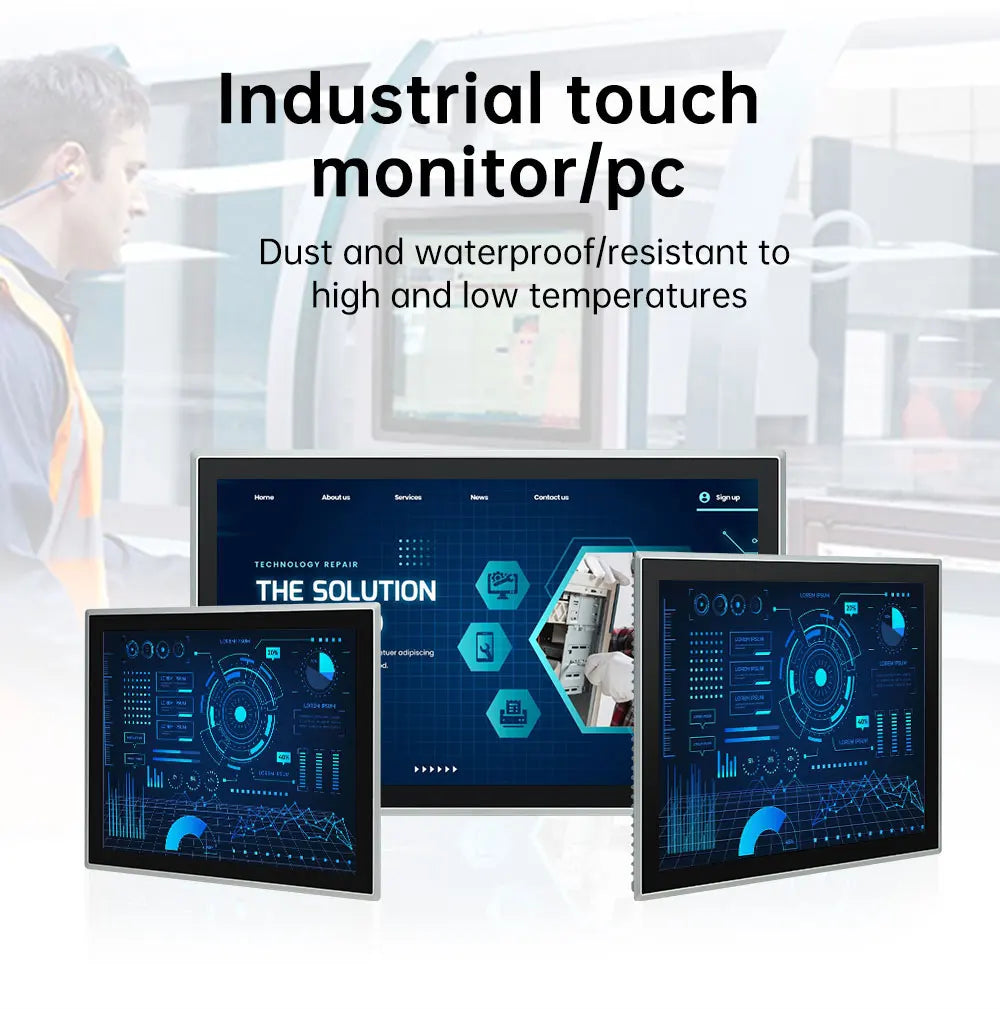 IP65 Industrial Panel PC – 15" to 23.8", Aluminum Case, Embedded Front, Win 10/11, Intel i5/i7/N5095