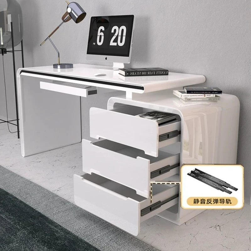 Modern Office Computer Desk with Cabinet & Keyboard Shelf — MDF Writing Workstation