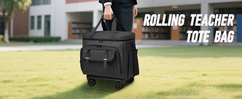 Rolling Teacher Tote Bag with Wheels — 15.6" Laptop Trolley for Teachers & Commuters