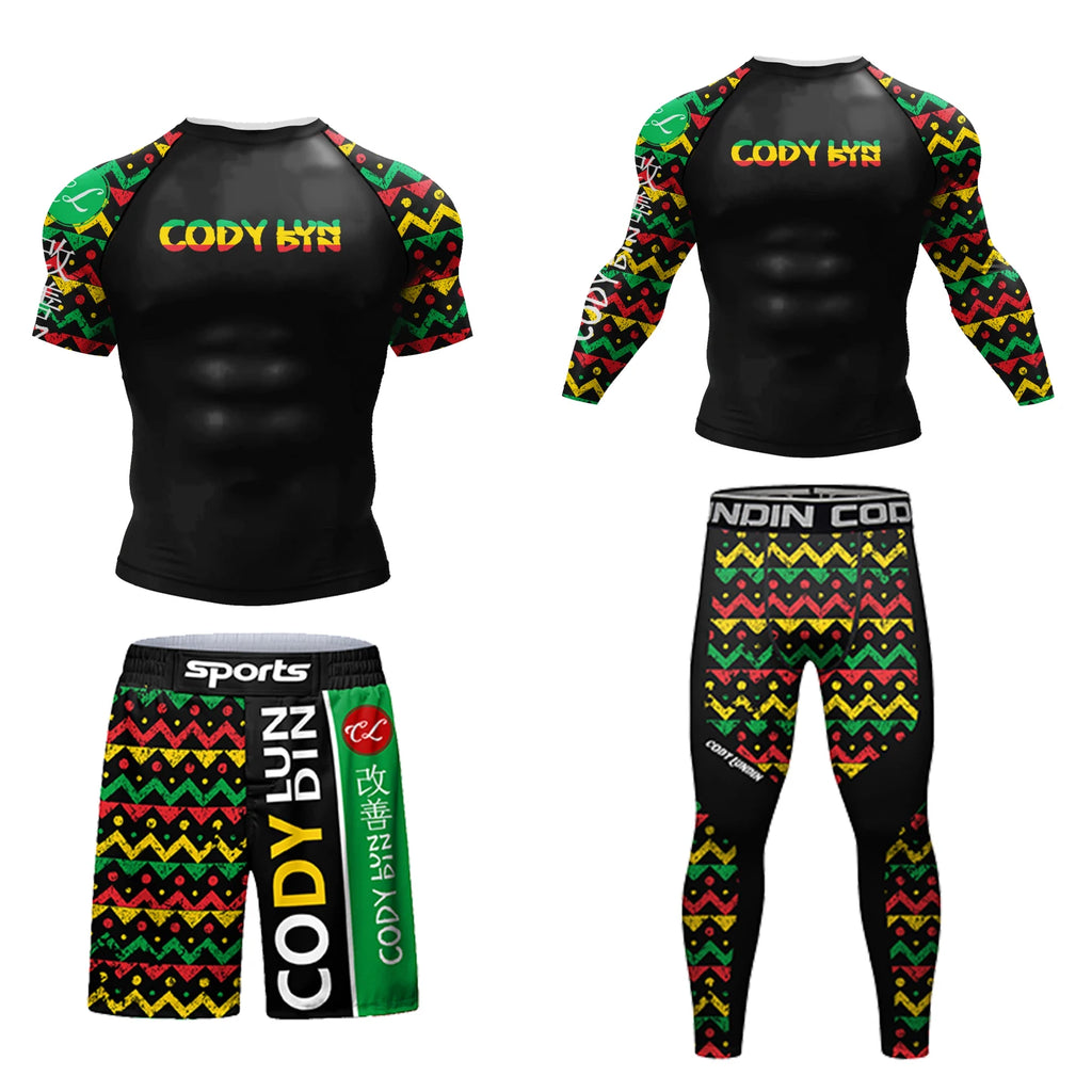 MMA BJJ Rash Guard 3D Print Compression T-Shirt & Pants – Durable Boxing Jogging Tracksuit