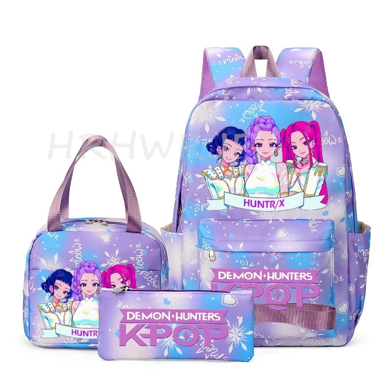 KPop Demon Hunter 3-Piece Backpack Set – School Bag, Shoulder Bag & Clutch