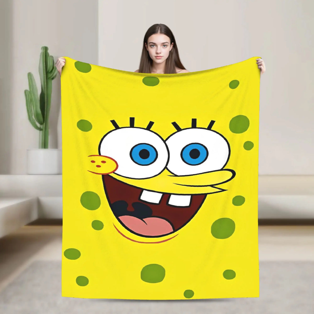 SpongeBob Flannel Throw Blanket – Soft Breathable Character Blanket for Bed, Lounge & Summer