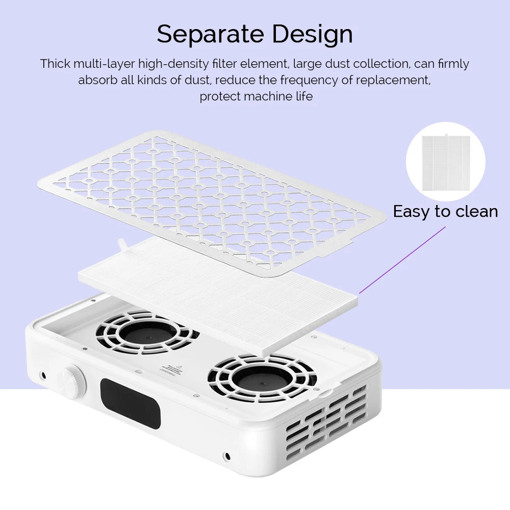 Professional Turbo Nail Dust Collector – Brushless Two-Fan Strong Suction Nail Vacuum Extractor