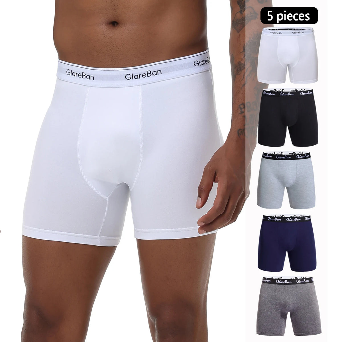 Men's Long-Leg Stretch Boxer Briefs, 5-Pack