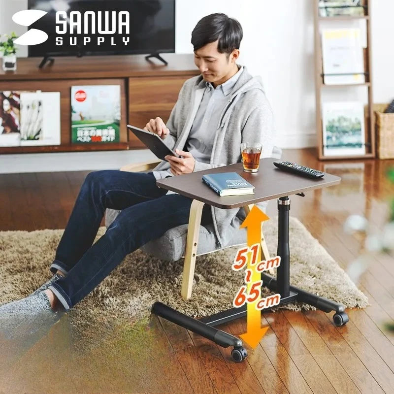 Japanese Style Rolling Desk — Adjustable Height Bedside Table with Brake Wheels & Keyboard Holder