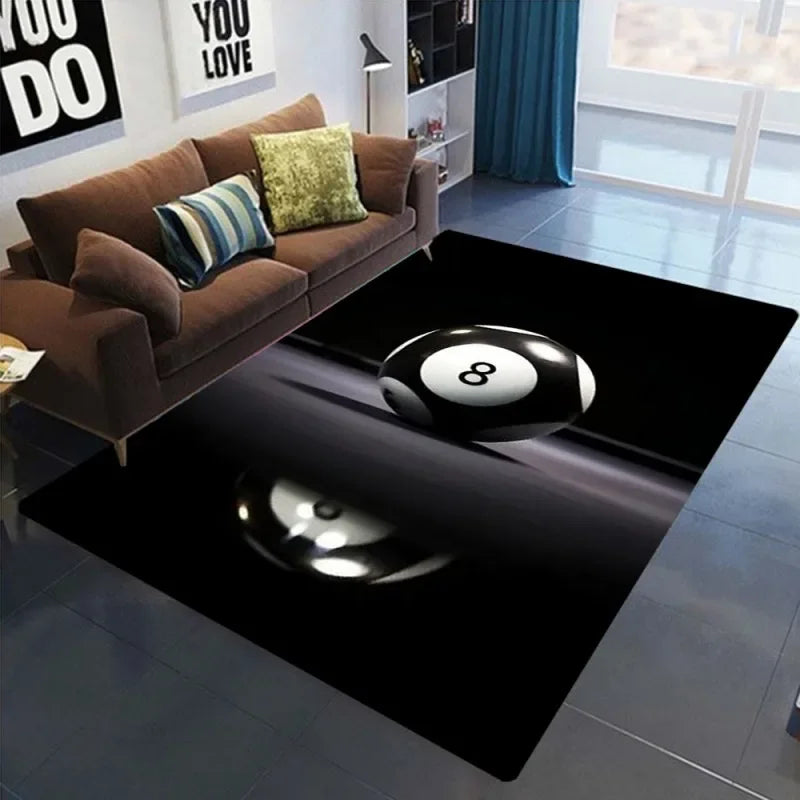 Black 8 Billiards Area Rug – Non-Slip Dirt-Resistant Carpet for Bedroom & Game Room