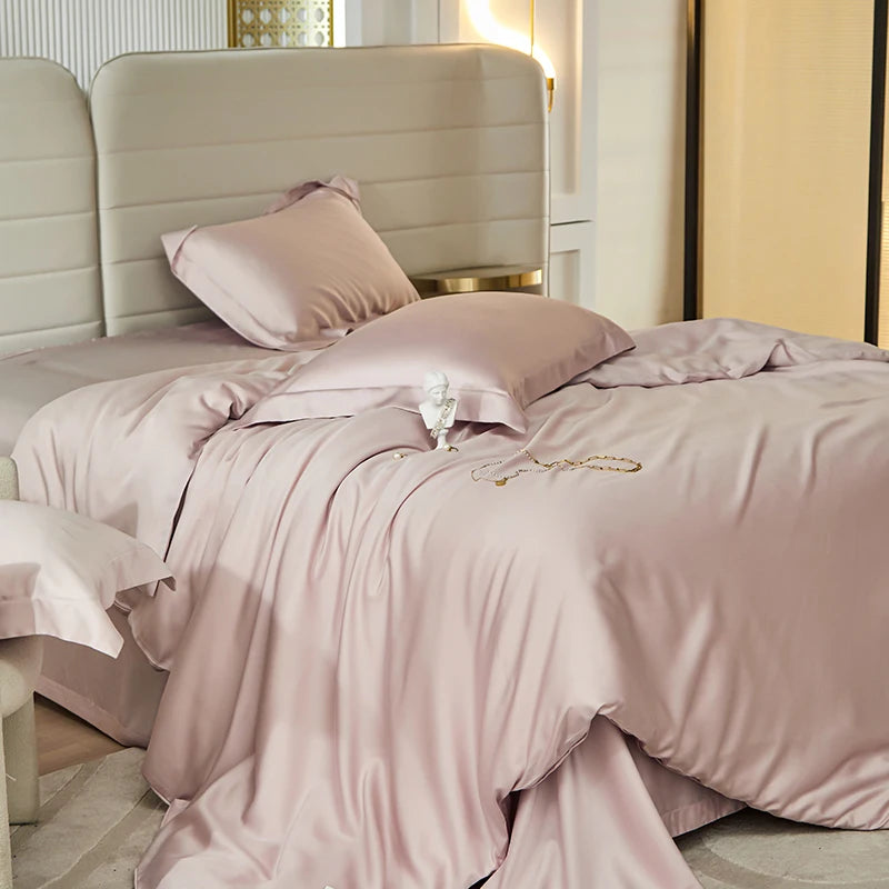 600TC Lyocell Bedding Set – Silky Soft Duvet Cover with Bed Sheet & Pillowcases, 13 Colors & 6 Sizes