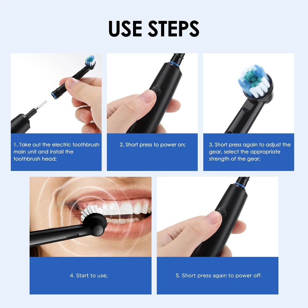 Ms.Dear Rotating Electric Toothbrush – 5 Modes, IP67 Waterproof, 30-Day Battery, 4 Brush Heads