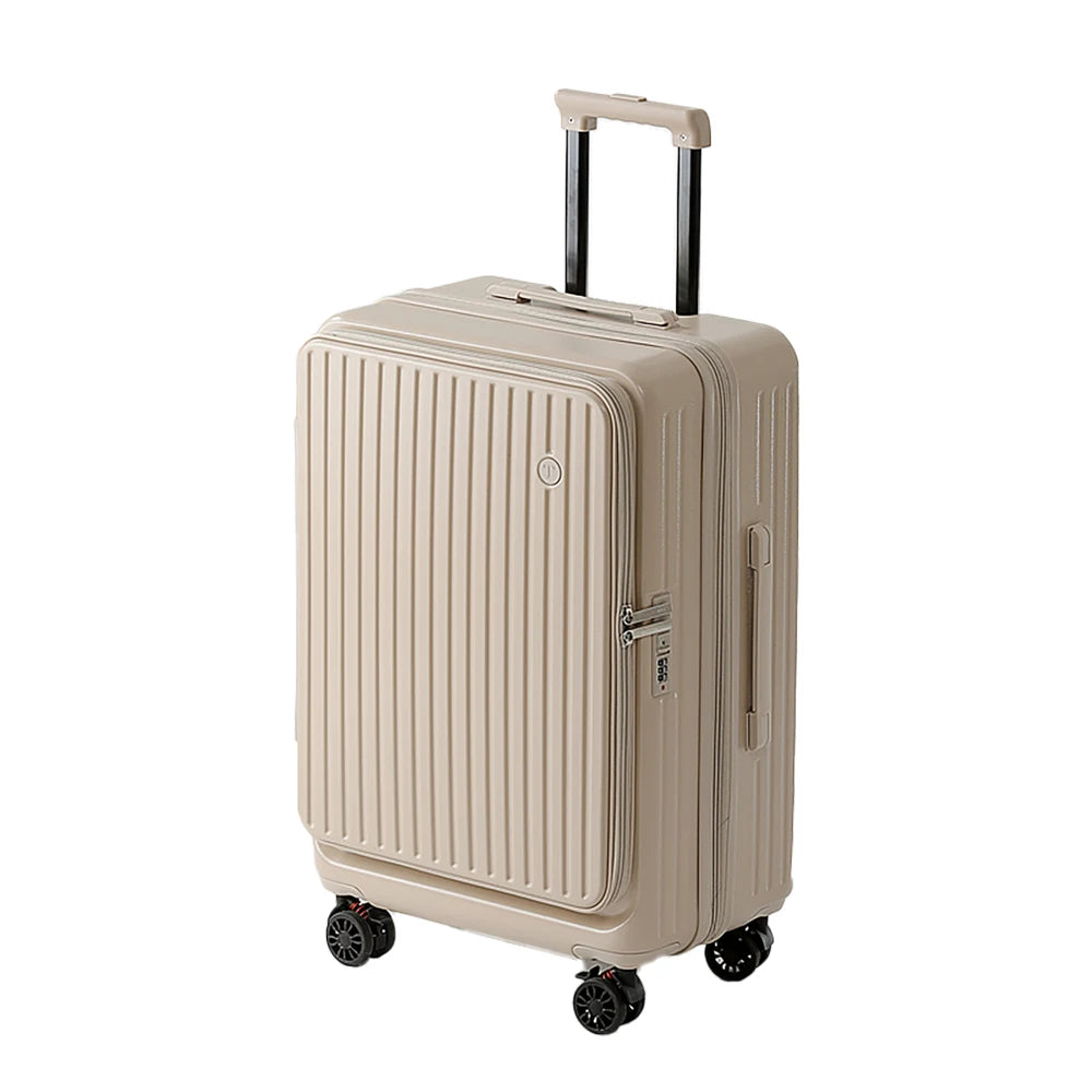 Expandable Front-Opening Suitcase – Cup Holder & Spinner Wheels