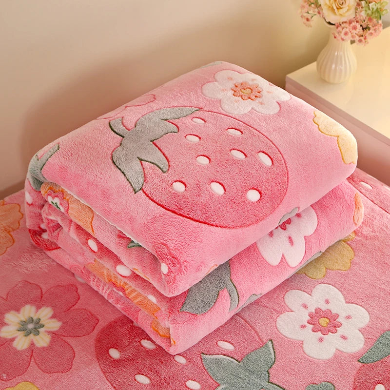 Floral Fleece Blanket – Warm Travel Shawl & Sofa Nap Blanket, Pet-Friendly, 70x100cm