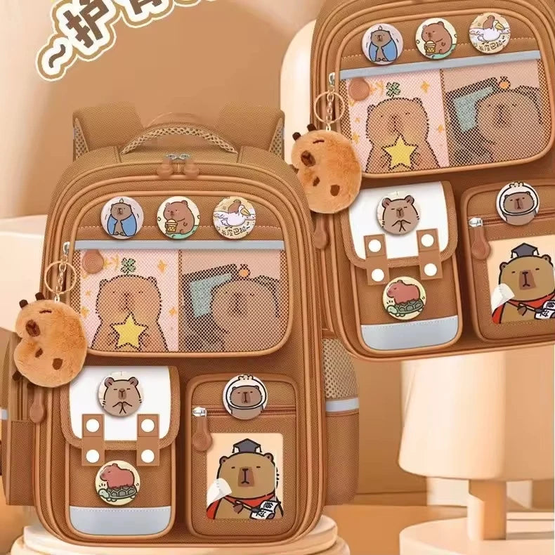 Capybara Anime Kids Backpack – Large Capacity Nylon School Bag for Boys & Girls Back to School