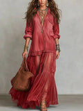 Denim Dress Women Dresses A Line Turn Down Collar Full Sleeve Ruffled Vintage Elegant Mesh Splice Work Causl Y2k Streetwear 2026
